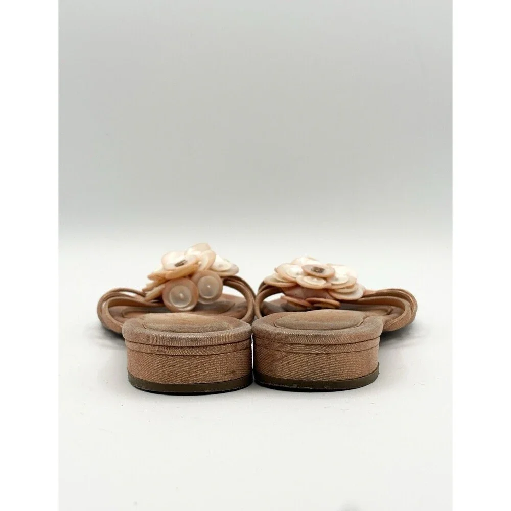 Chanel Peach Pink Sandals w/ CC Logo Shell Button Accents Y2K Sz EU 36